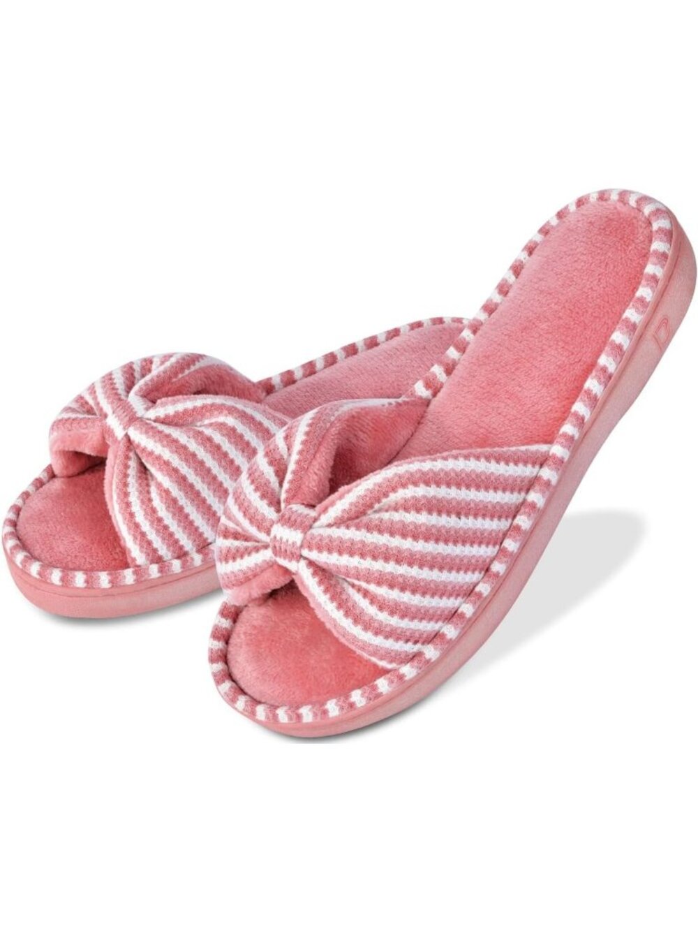 Women's Pink Memory Foam Open Toe Slide Slippers with Cute Bow and Slip-on